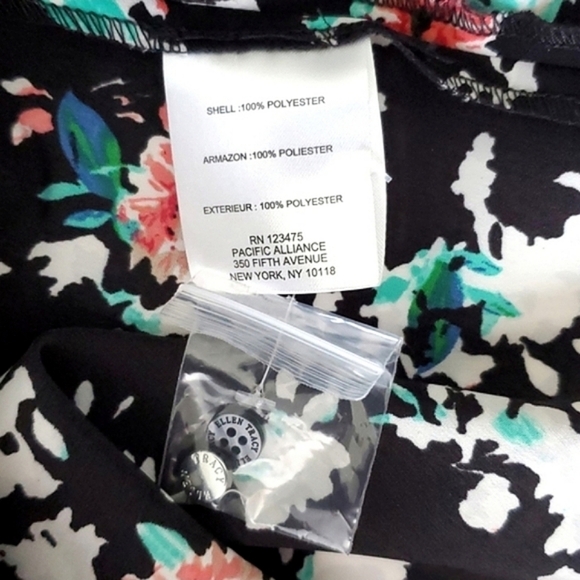 Ellen Tracy Soft Shirt Petite Blooms Black Multi Color 3/4 Sleeves Dress Size 10 - Picture 13 of 15